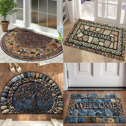 Ethnic Semi-Circular Doormat - Non-Slip, Anti-Foul & Easy Clean Welcome Mat