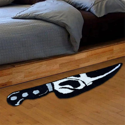 Minimalist Knife Print Rug - Black and White Graphic Floor Mat for Living Room & Bedroom