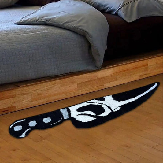 Minimalist Knife Print Rug - Black and White Graphic Floor Mat for Living Room & Bedroom