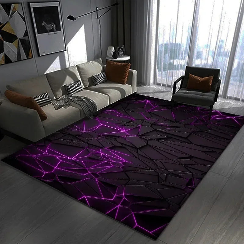 3D Geometric Gamer Rug - Large Dark Themed Carpet for Gaming Room & Bedroom Decor