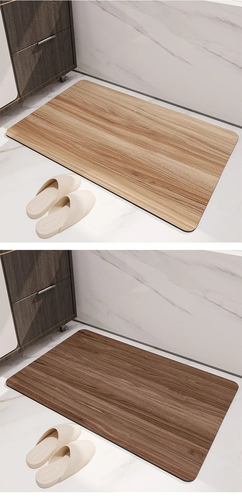 Black Wood Grain Bath Mat - Quick-Dry, Absorbent & Non-Slip Diatomite Rug
