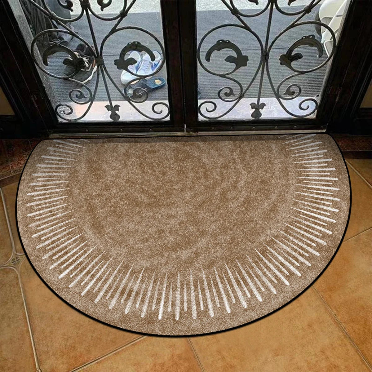 Floral Semi-Circular Doormat - Decorative & Durable Outdoor/Indoor Entrance Rug