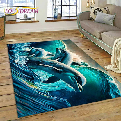 3D Dolphin Area Rug for Kids Room | Underwater World Theme | Non-Slip Playmat