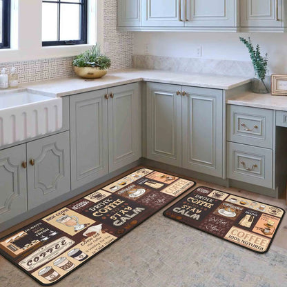 2-Pack Kitchen Rugs and Mats, Non-Slip Washable Floor Mat Set, Stain Resistant Coffee Brown Rugs, Kitchen Sink & Stove Mats
