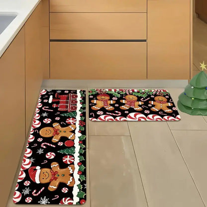 Christmas Tree Mat 2-Piece Set - Non-Slip & Stain-Resistant for Kitchen & Bathroom Door