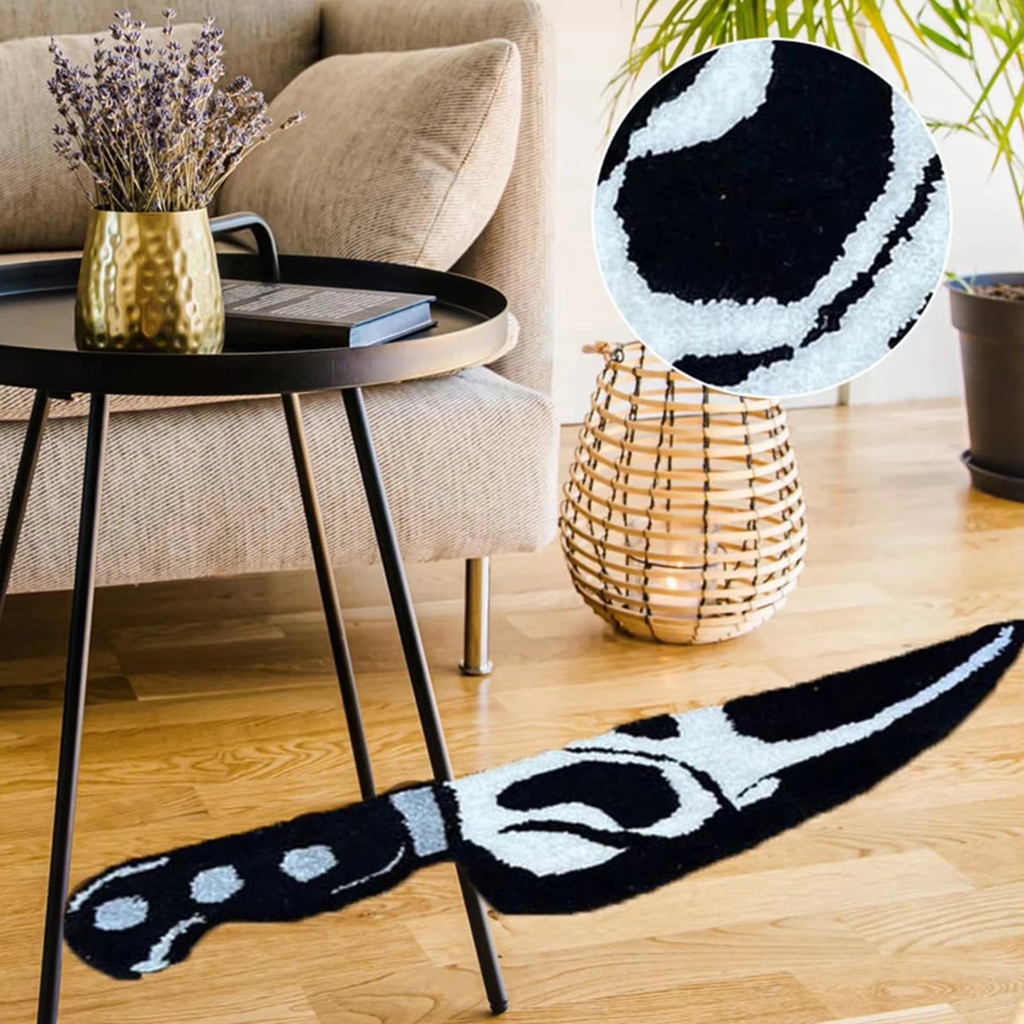 Minimalist Knife Print Rug - Black and White Graphic Floor Mat for Living Room & Bedroom