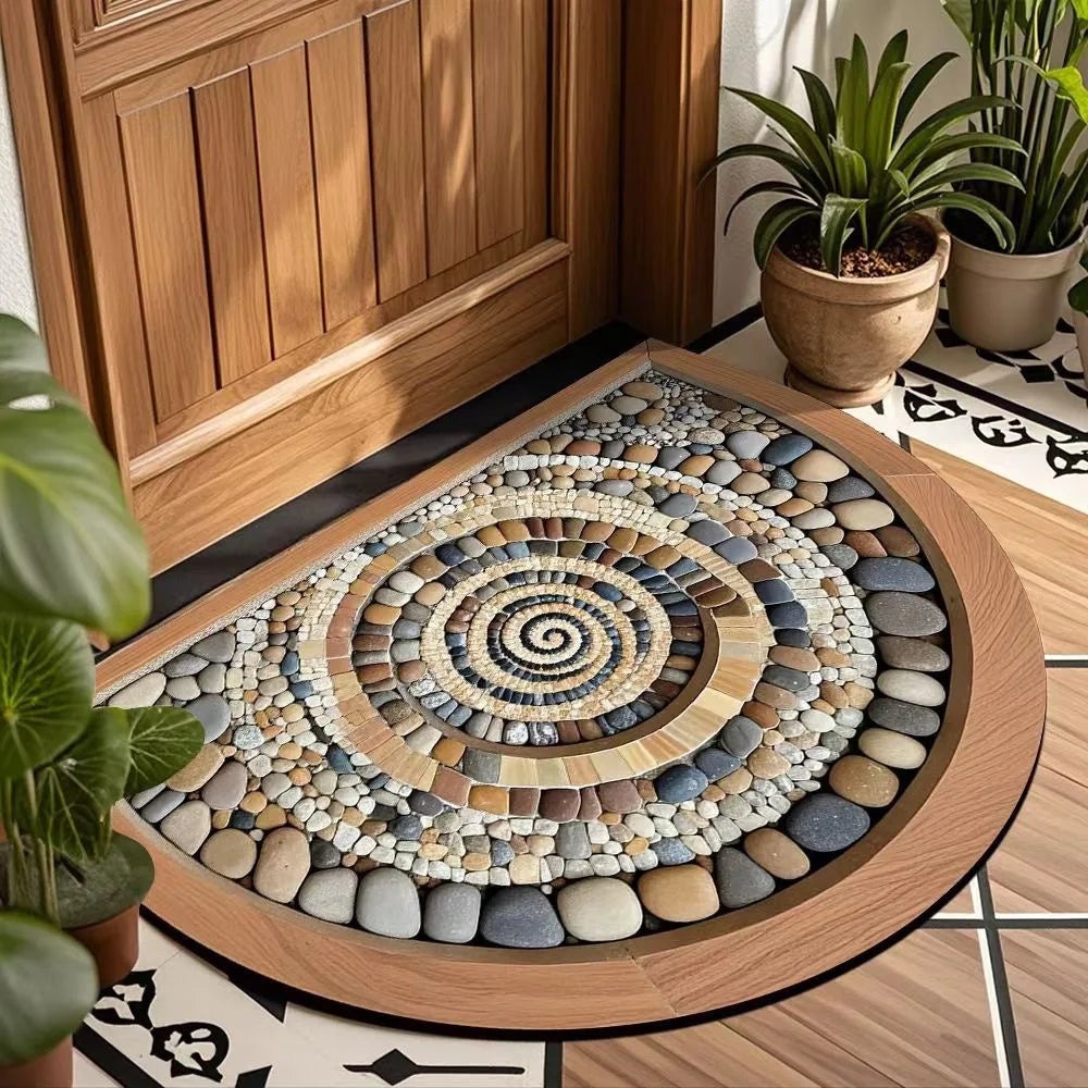 Semi-Circle Crystal Velvet Doormat - Plush, Non-Slip & Wear-Resistant Entrance Mat