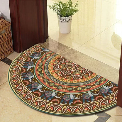 European Retro Half-Moon Doormat - Semi-Circular Entrance Rug for Living Room