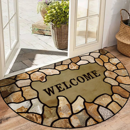 Semi-Circular Marble Doormat - Anti-Slip, Dirt & Wear Resistant Welcome Mat