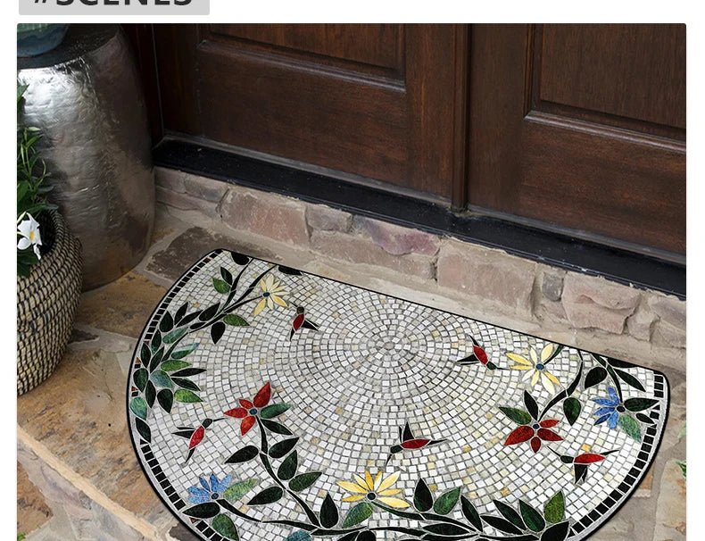 Floral Semi-Circular Doormat - Decorative & Durable Outdoor/Indoor Entrance Rug