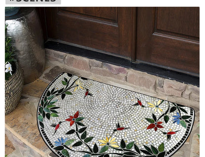 Floral Semi-Circular Doormat - Decorative & Durable Outdoor/Indoor Entrance Rug