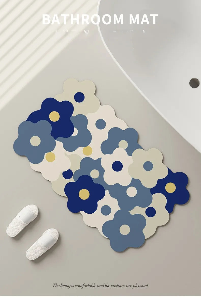 Floral Diatomite Mat - Water-Absorbing & Non-Slip for Kitchen and Bathroom