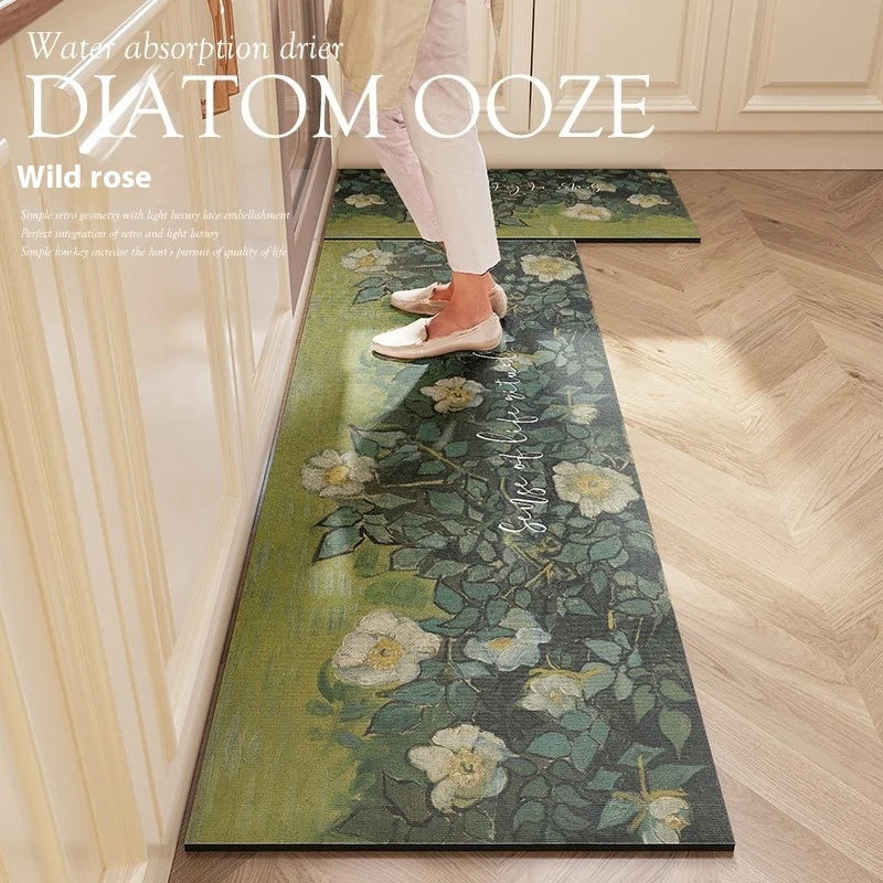 Washable Diatomite Kitchen Mat - Oil & Water Repellent, Super Absorbent
