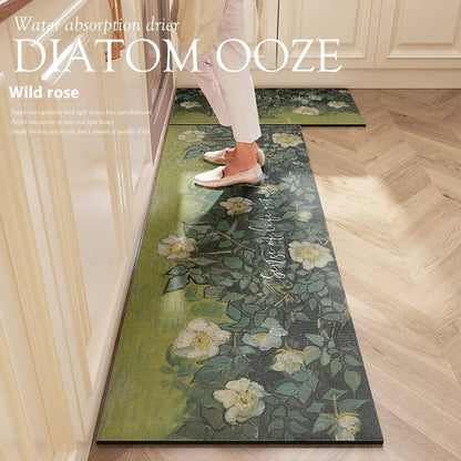 Washable Diatomite Kitchen Mat - Oil & Water Repellent, Super Absorbent
