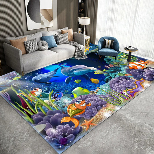 3D Ocean Animal Area Rug - Underwater World Colorful Carpet for Bedroom, Living Room, Kitchen