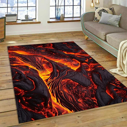 3D Volcano Rug for Kids Room - Lava Magma Themed Play Mat, Non-Slip Large Area Carpet
