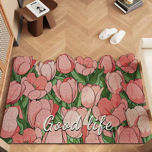Floral Scraper Doormat - Dirt Trapping & Anti-Slip Entrance Mat for Heavy-Duty Use