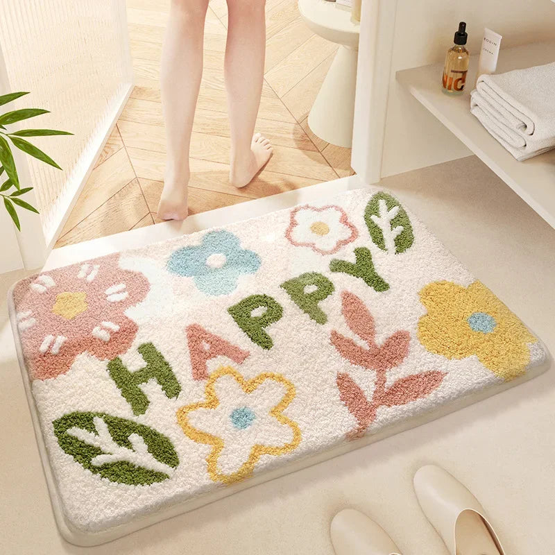 Cute Floral Bath Mat - Super Absorbent, Quick-Dry & Non-Slip Plush Rug