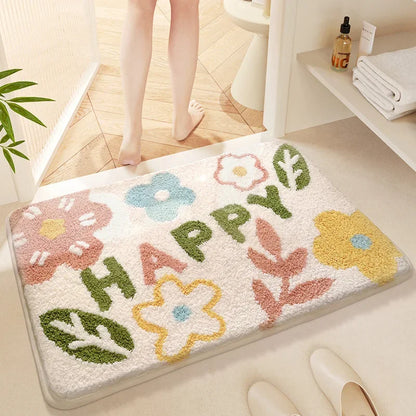 Cute Floral Bath Mat - Super Absorbent, Quick-Dry & Non-Slip Plush Rug