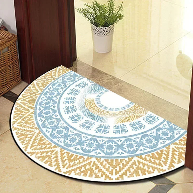 European Retro Half-Moon Doormat - Semi-Circular Entrance Rug for Living Room