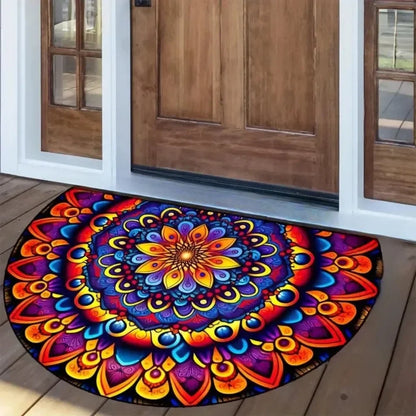 Boho Floral Half-Moon Doormat - Non-Slip & Washable for Indoor/Outdoor Entry