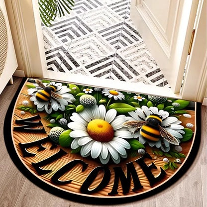Boho Floral Half-Moon Doormat - Non-Slip & Washable for Indoor/Outdoor Entry