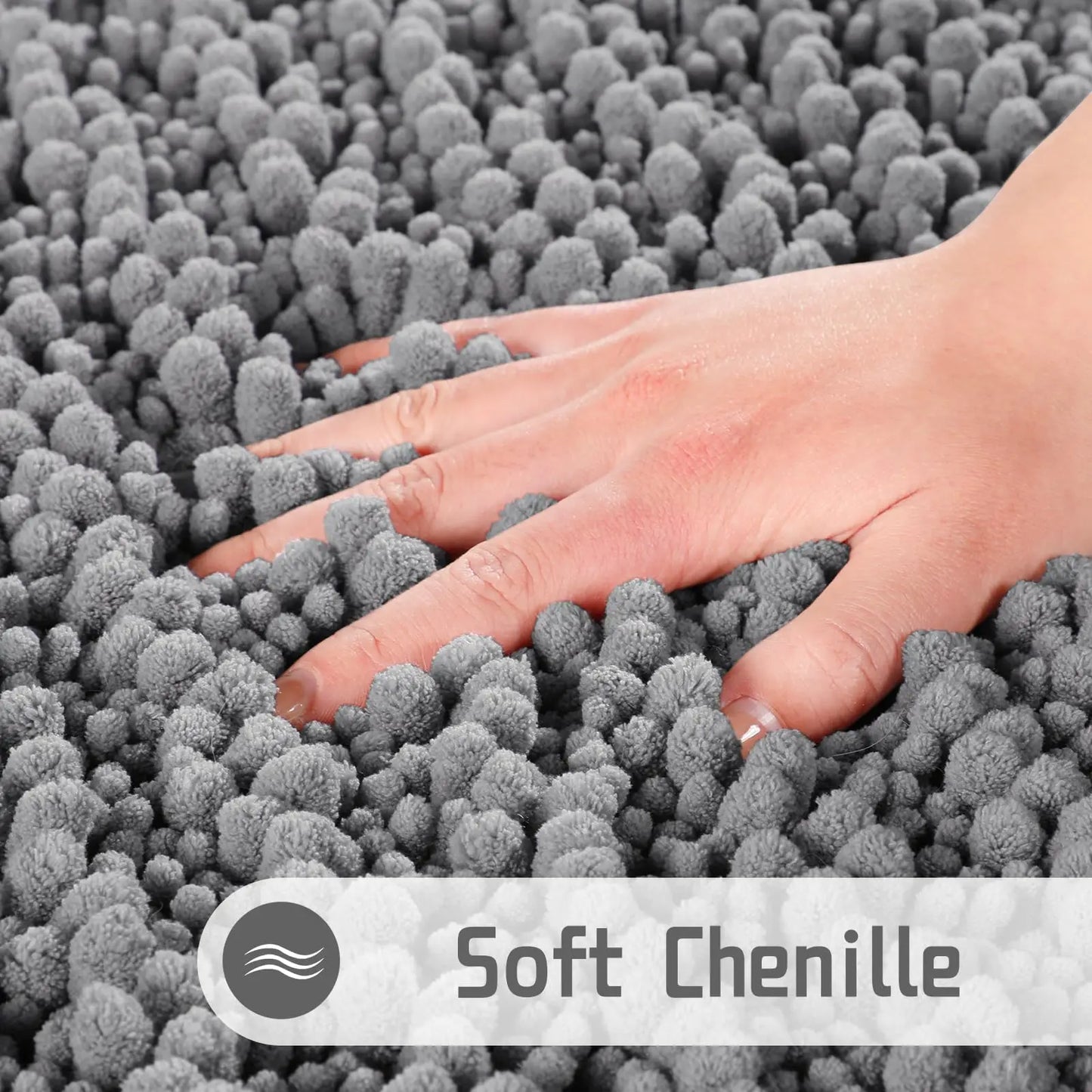 Gray Chenille Bath Mat - Super Soft & Absorbent Plush Rug for Bathroom and Kitchen