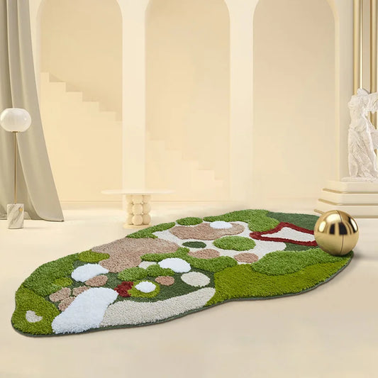 Green Moss Tufted Rug - Irregular Soft Carpet for Kids Room & Nursery Floor