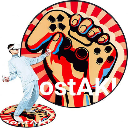 Round VR Game Theme Rug - Loop Pile, Washable & Stain-Resistant Gaming Carpet