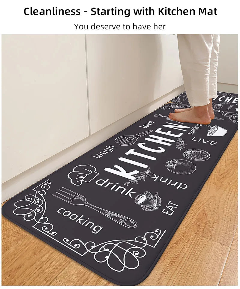 Washable Kitchen Mat with Sponge Comfort - Absorbent, Non-Slip & Waterproof Floor Rug