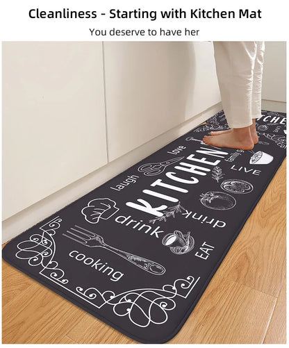 Washable Kitchen Mat with Sponge Comfort - Absorbent, Non-Slip & Waterproof Floor Rug
