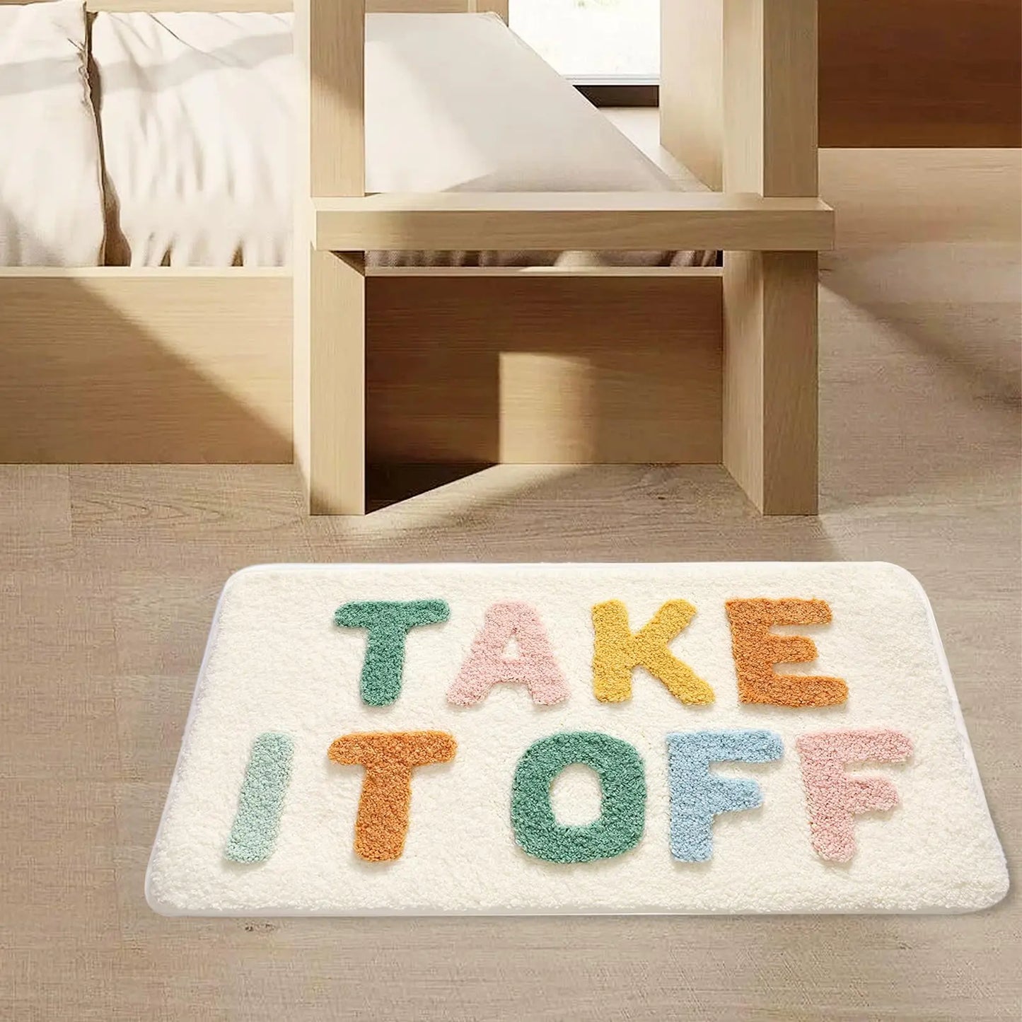 "Take It Off" Funny Bath Mat - Green Cute & Machine Washable Shower Rug