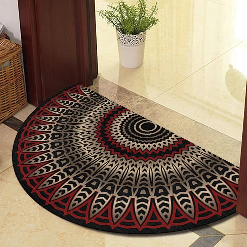 European Retro Half-Moon Doormat - Semi-Circular Entrance Rug for Living Room