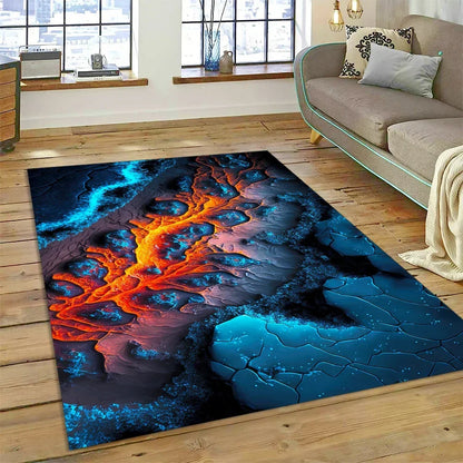 3D Volcano Rug for Kids Room - Lava Magma Themed Play Mat, Non-Slip Large Area Carpet