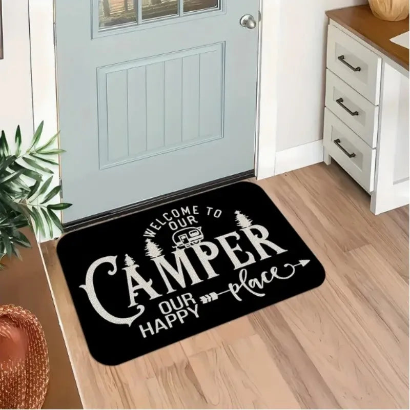 RV Camper Welcome Mat - Outdoor Inspired Doormat for Camping Enthusiasts & Cabin