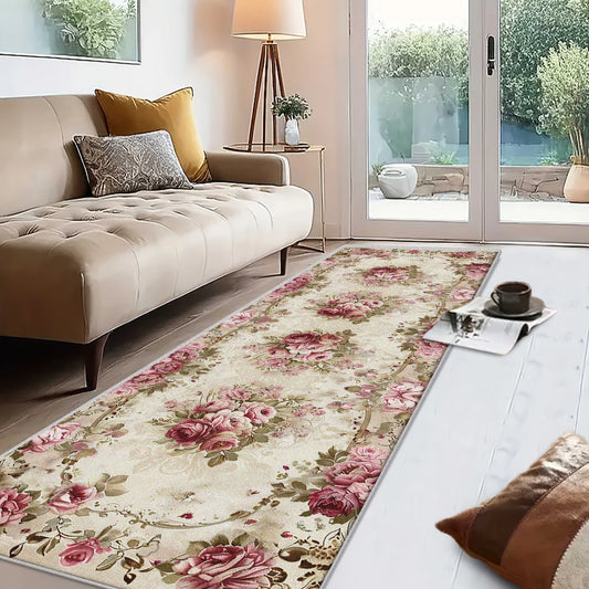 Vintage Floral Kitchen Mat - Non-Slip Farmhouse Rug for Indoor & Outdoor