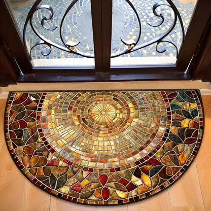 Boho Floral Half-Moon Doormat - Non-Slip & Washable for Indoor/Outdoor Entry