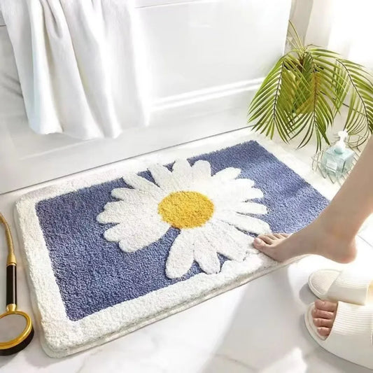 Daisy Print Non-Slip Rug - Small Fresh Floral Carpet for Bathroom & Entrance
