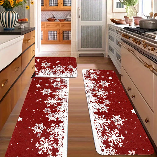 Christmas Kitchen Mat 3-Piece Set - Non-Slip Holiday Floor Mats for Hallway & Entry