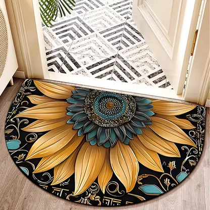 Boho Floral Half-Moon Doormat - Non-Slip & Washable for Indoor/Outdoor Entry