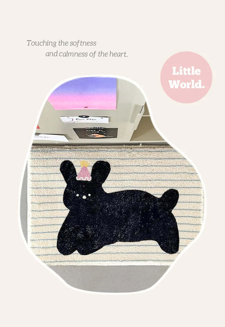 Cartoon Animal Striped Rug - Soft & Cute Floor Mat for Living Room and Bedside