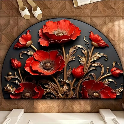 Boho Floral Half-Moon Doormat - Non-Slip & Washable for Indoor/Outdoor Entry