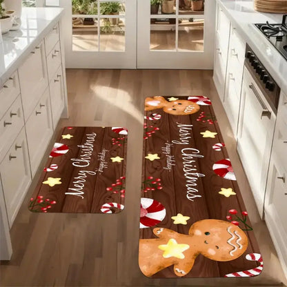 Christmas Tree Mat 2-Piece Set - Non-Slip & Stain-Resistant for Kitchen & Bathroom Door