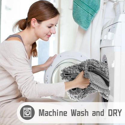 Gray Chenille Bath Mat - Super Soft & Absorbent Plush Rug for Bathroom and Kitchen