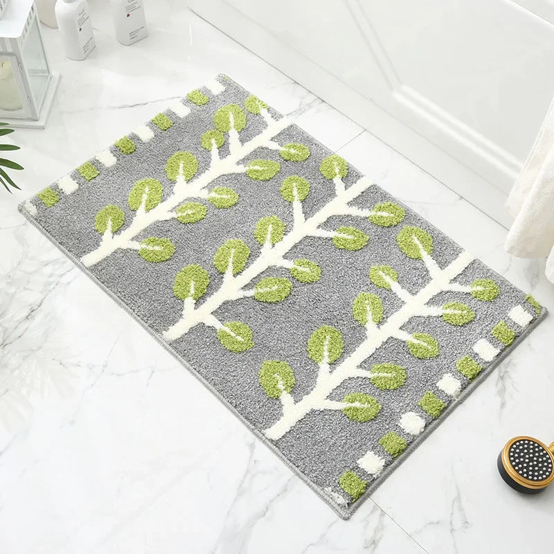 Cashmere Superfine Sand Bath Mat, Ultra Soft Non-Slip Bathroom Rug, Absorbent Microfiber Doormat, Leaf Green Entrance Carpet