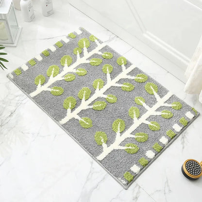 Cashmere Superfine Sand Bath Mat, Ultra Soft Non-Slip Bathroom Rug, Absorbent Microfiber Doormat, Leaf Green Entrance Carpet