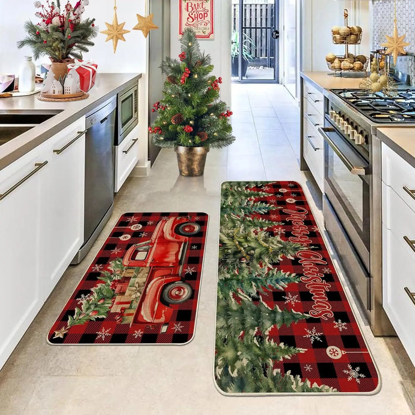 Christmas Doormat 2-Pack - Festive Holiday Welcome Mats, Anti-Slip for Door & Kitchen