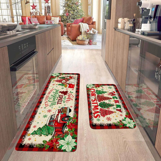 Christmas Doormat 2-Pack - Festive Holiday Welcome Mats, Anti-Slip for Door & Kitchen