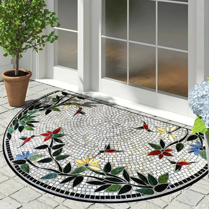 Floral Semi-Circular Doormat - Decorative & Durable Outdoor/Indoor Entrance Rug