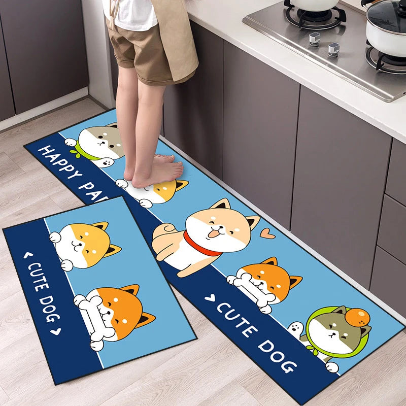 Cartoon Animal Runner Rug - Long, Non-Slip & Absorbent for Bedroom & Kitchen